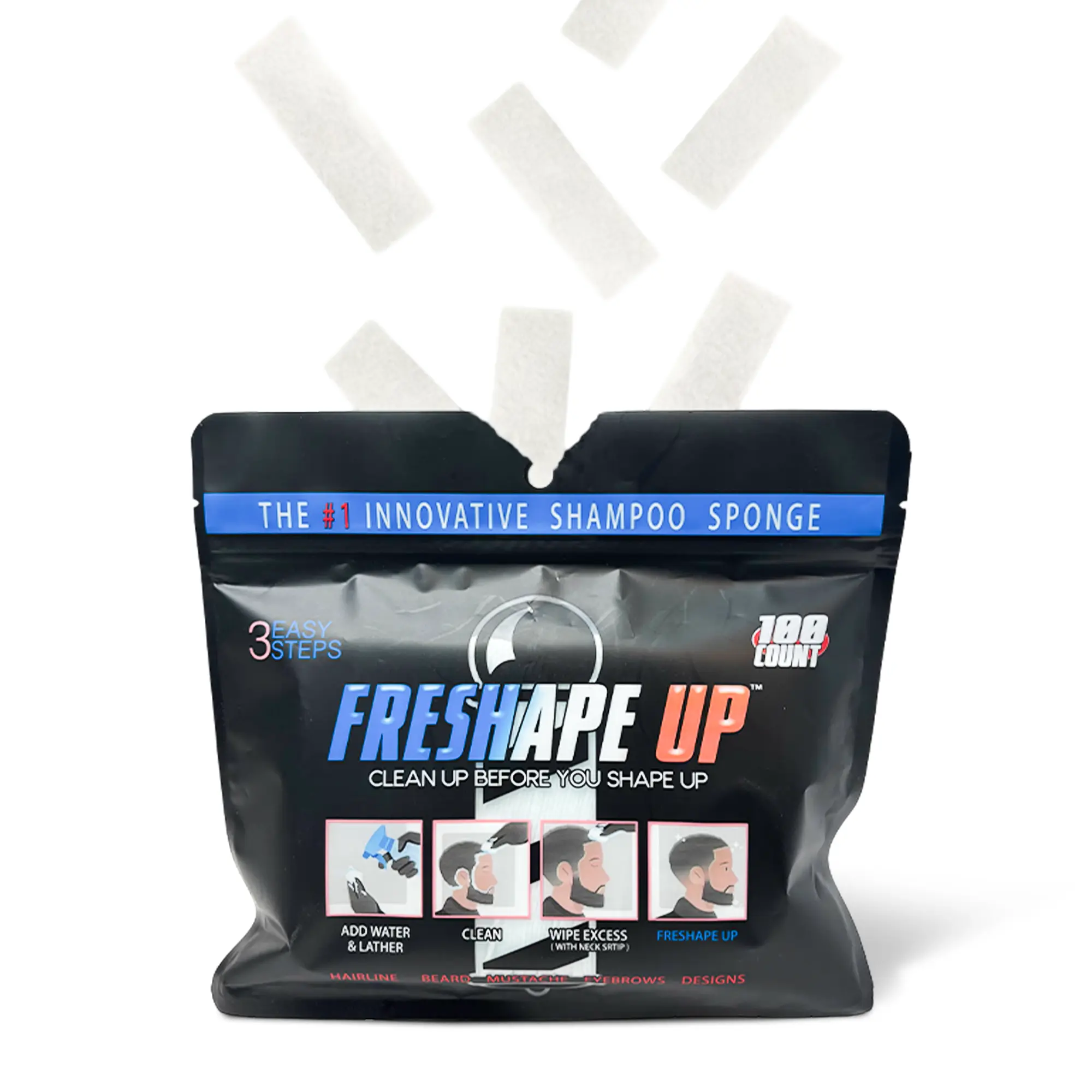 Freshape Up 100 Packs – Barber Shampoo Infused Sponges for Hairline Cleaning (No Rinse) Salon Use