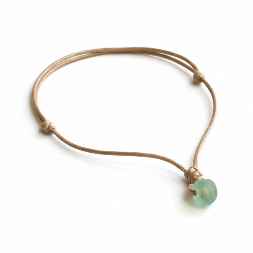 Surfer Necklace Sea Glass Bead Necklace Adjustable Waterproof 14mm Bead for Women Men Boho Beach Lover Jewelry Green