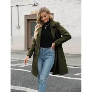 Women Winter Wool Blend Camel Mid-Long Coat Notch Double-Breasted Lapel Jacket Outwear