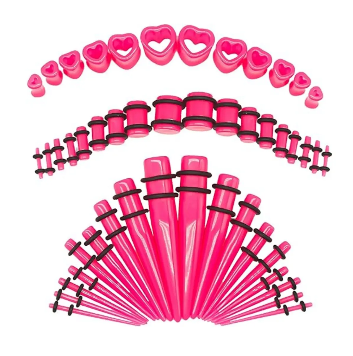 48 PCS Acrylic Gauge Kit Tapers Heart Tunnels Plug 14G-0000G Ear Stretching Set with Vibrant Colors Glossy Finish for Easy Wear and Precise Fit