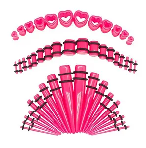 48 PCS Acrylic Gauge Kit Tapers Heart Tunnels Plug 14G-0000G Ear Stretching Set with Vibrant Colors Glossy Finish for Easy Wear and Precise Fit