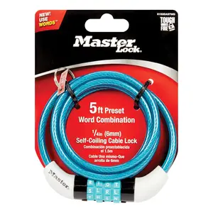212 MAIN Master Lock 8152DASTWD Fixed Length 5 ft. Steel Cable Word Combo Lock, for Bike Security, Motorcycle & Automotive Security