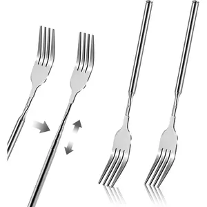 2 count Extendable Forks 8.7 to 25.6 Inch Adjustable Telescopic Fork, Stainless Steel Long Fork Retractable Dinner Fork for Fruit Dessert BBQ