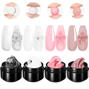 4pcs 10ML Non-Stick Hand Solid Extension Nail Gel Set, Clear Nude Extension Gel, Rhinestone Glue Gel, Nail Care