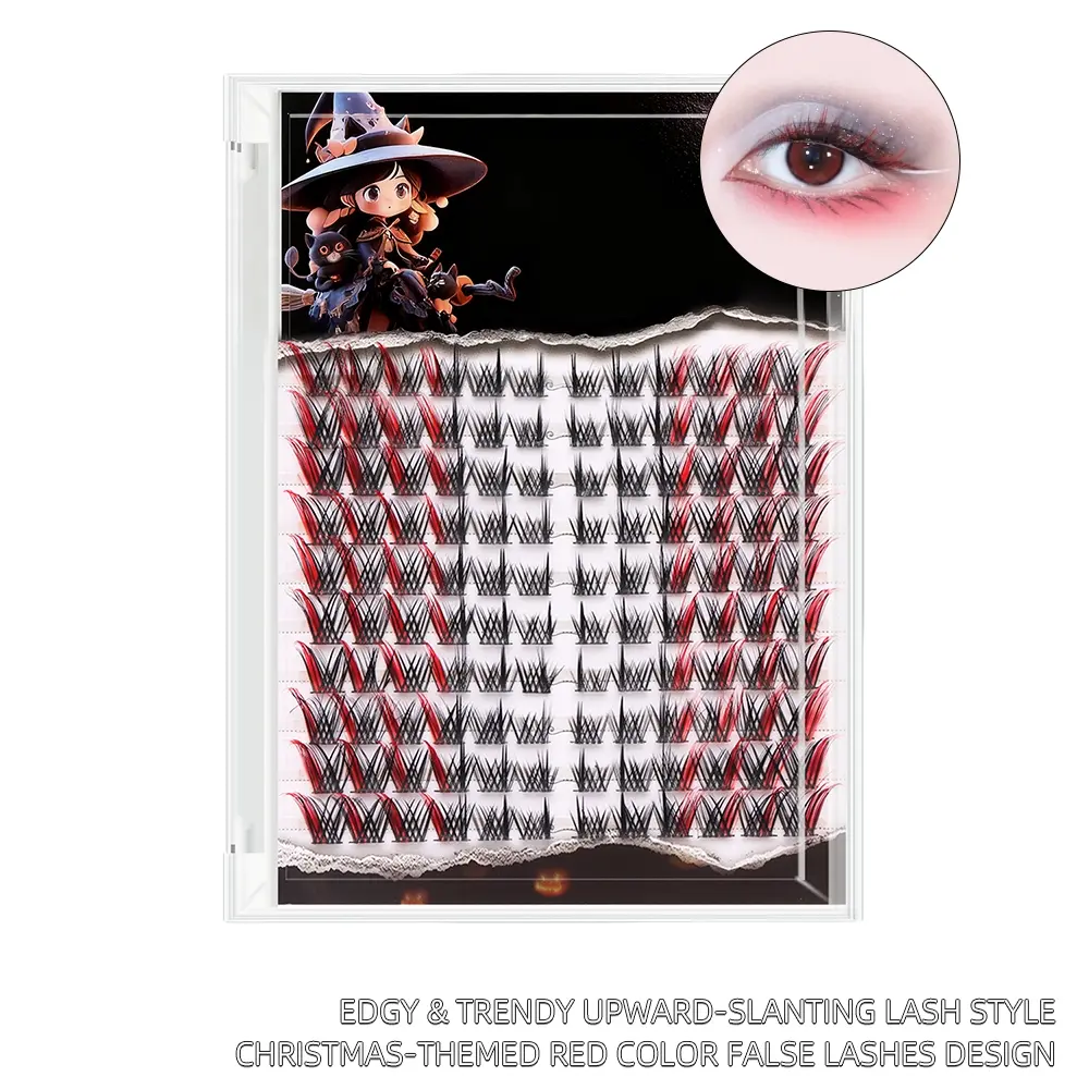 Glue-type 120-cluster slanted colored false eyelashes, Cosmetic false lashes, Diy Lash Clusters, fox eyes, C-curl segmented style, suitable for beginners, reusable, thick, eye tail lengthening