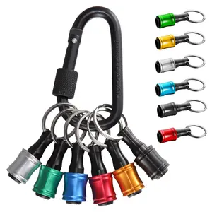6pcs 1/4" Hex Shank Drill Bit Holder Keychain Tool, Portable Quick-Change Drill Adapter with Lightweight Black Carabiner