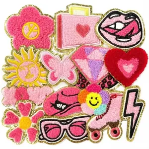 Pink World Series Cross Stitch Patches, Floral Embroidery Appliques,15pcs Hot Glue Stickers, DlY Embroidery Supplies For Clothes,Backpack,Shoes,Home Decorations