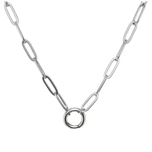 Round Carabiner Charm Holder Necklace for Women by Ginger Lyne, Paperclip Chain Stainless Steel, Interchangeable Charm Necklace, Choice of 12mm, 14mm, or 20mm