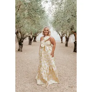 Betina Bow Front Maxi Dress - Yellow Brocade