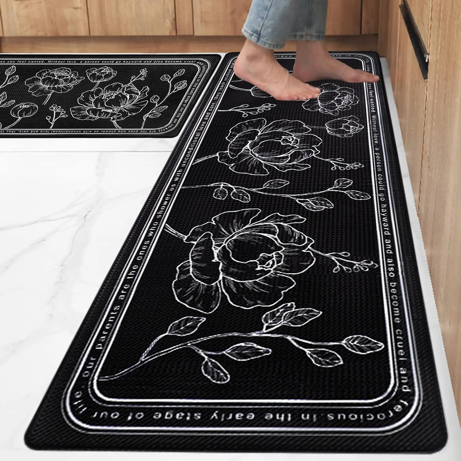 Kitchen Floor Mat Set of 2, Cushioned Anti Fatigue Kitchen Mat 17.3"x47"+17.3"x29", Non-Slip Waterproof Kitchen Rug, Premium PVC Comfort Kitchen Mats and Rugs for Office, Home, Laundry