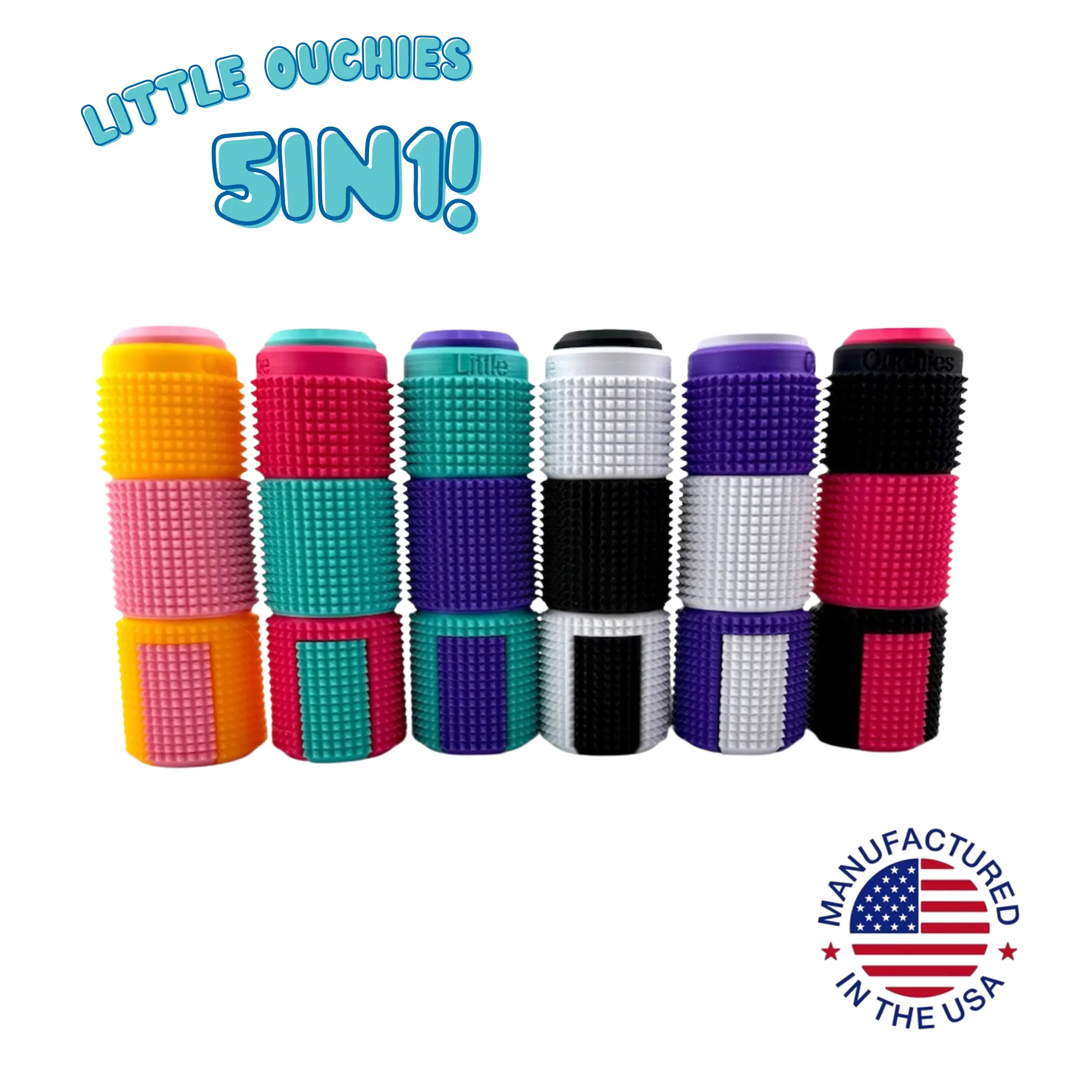Little Ouchies 5-in-1 Pain Stim Fidget – Mechanical Click Spinner, Clicker, Slider, Squeeze & Spiky Grip, Stress & Anxiety Relief, ADHD & Autism Focus, BFRB & Skin Picking Support, Handheld Sensory Stim Toy for Adults, Made in USA