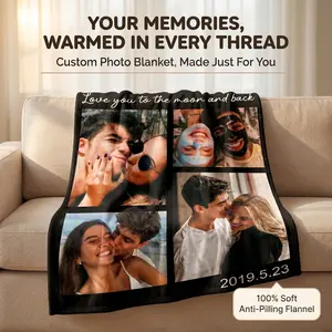 Custom Photo Flannel Throw Blanket, Next-Day Shipping Available, Soft Personalized Bedding Throw, Romantic Couple Gifts for Boyfriends & Partners, Warm Cozy Blanket for Home Daily Decor & Use comfy