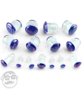 Blue Oil Splash Single Flare Glass Plugs