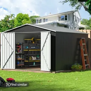 10x10FT Outdoor Storage Shed,Garden Shed with Updated Frame Structure and Lockable Doors Metal Tool Sheds for  Backyard Garden Patio Lawn Grey