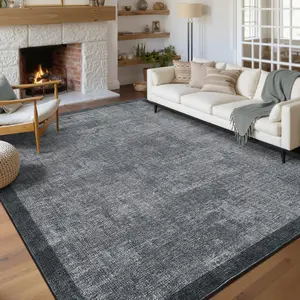 Modern Solid Color Carpet Soft Non-slip Washable Area Carpet with Printed Border Low-pile Foldable Decorative Carpet for Entryways Bedrooms Cafes Restaurants Game Rooms