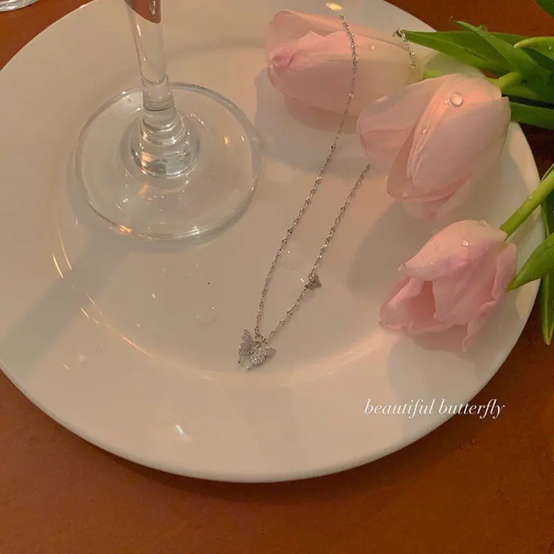 Silver single layer bow necklace # XL73