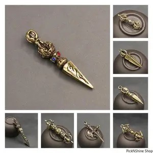 Vintage Solid Copper Religious Prayer Pendant - Nepal Tibetan Handcrafted Buddhist Vajra Pestle, Basic Fashion Accessory