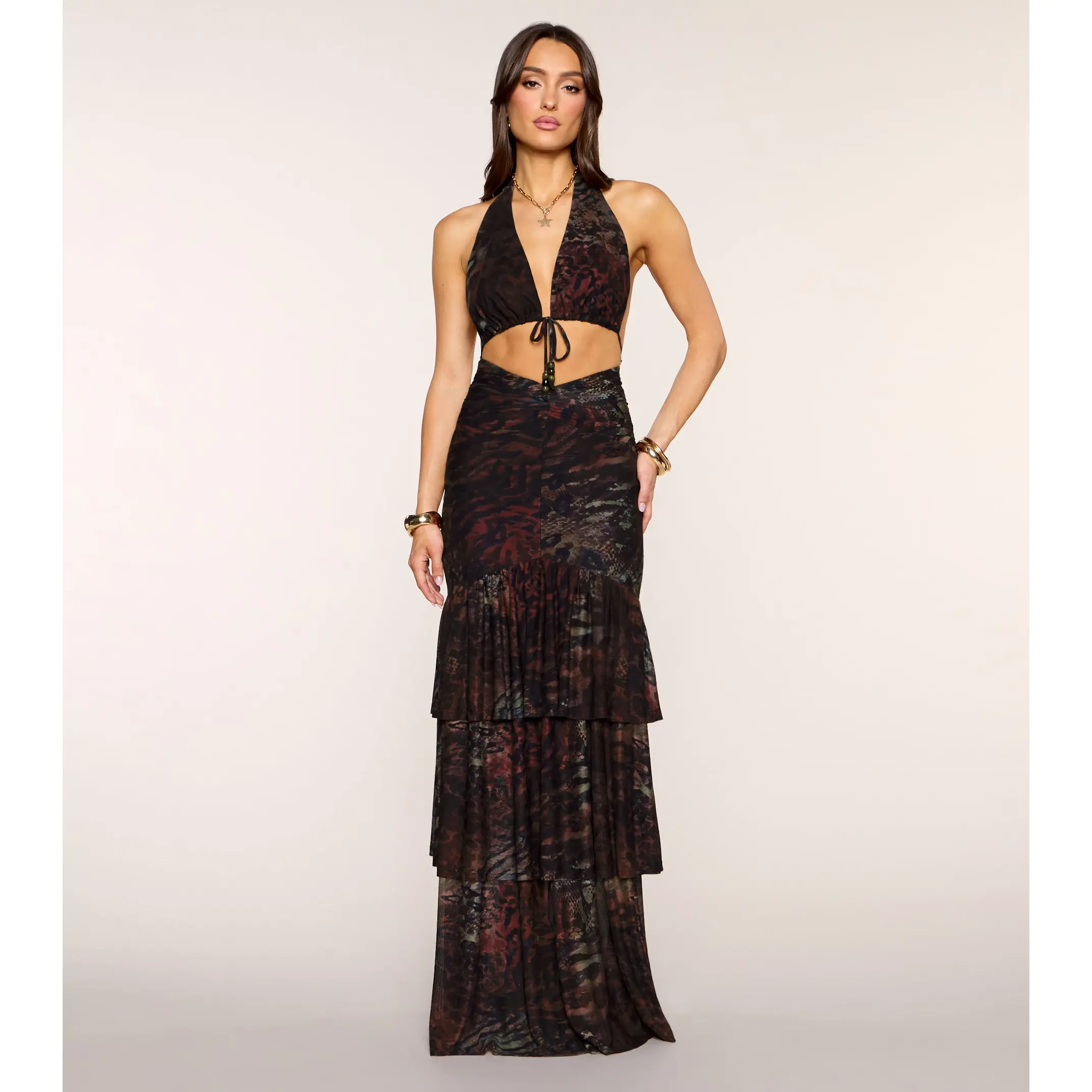 Julyana Printed Ruffle Formal Dress