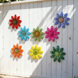 8-Piece Vintage Metal 3D Floral Wall Decor Set, Colorful Iron Art Sculpture, Indoor Outdoor Decoration, Garden Wedding Weatherproof