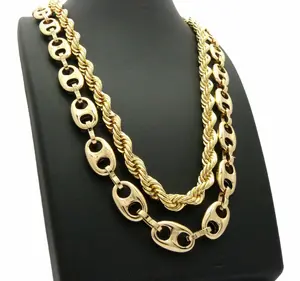 MaxBling81 Unisex 2PC Hip Hop Fashion Chunky Costume Chain Link Necklaces Set - 8mm 24" Rope, 12mm 30" Mariner Jewelry Accessory