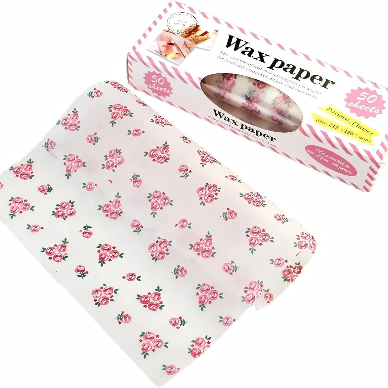 50 Sheets Wax Paper Food Wrapping Sheet Waterproof Oil-Resistant Ideal for Baking Hamburgers Sandwiches Baked Goods Picnics Baking Supplies Bakery Supplies
