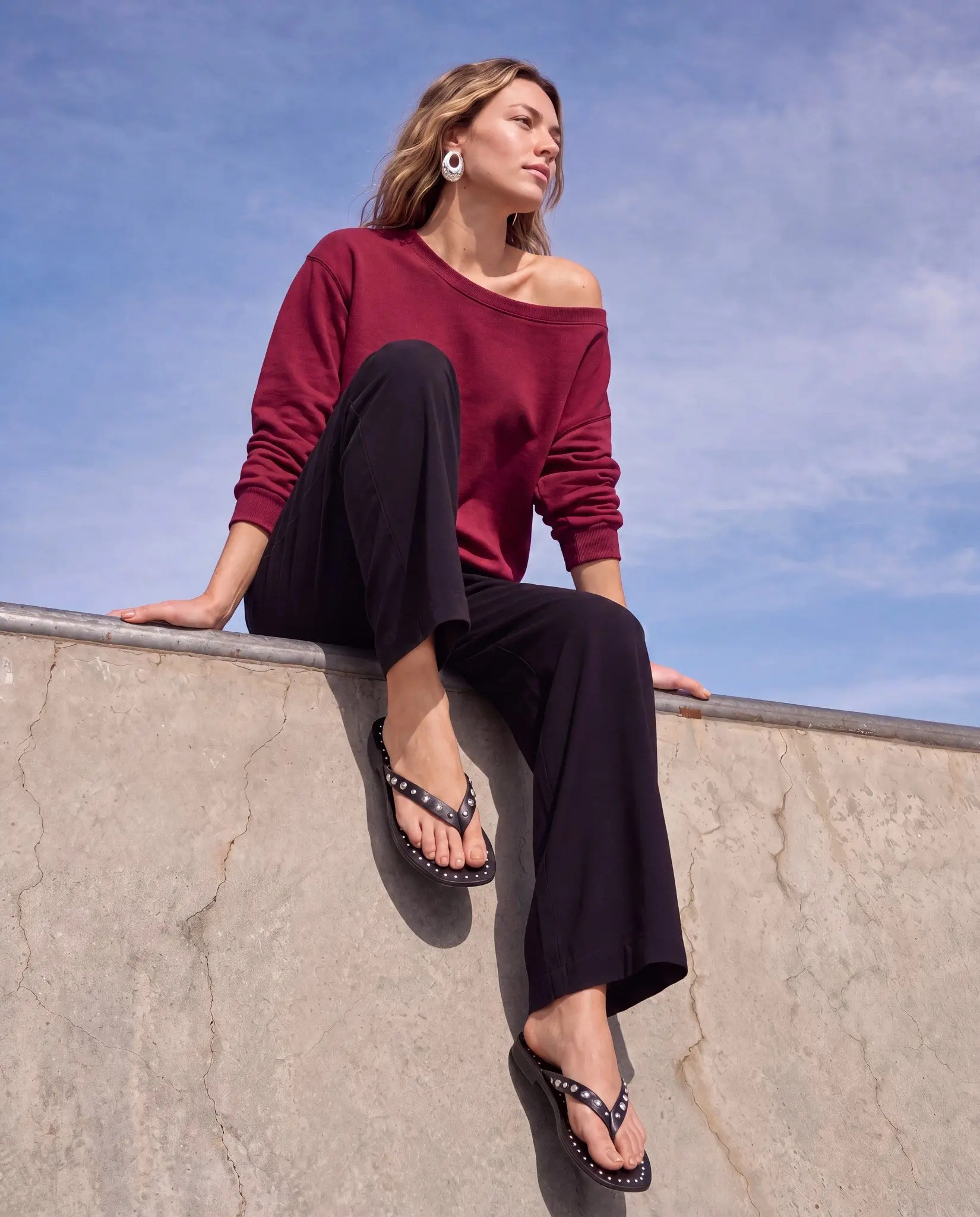 Brooksville One Shoulder Sweatshirt - Long Sleeve Casual Minimalist Winter Top with Off-the-Shoulder Design & Relaxed Fit for Women's Wear
