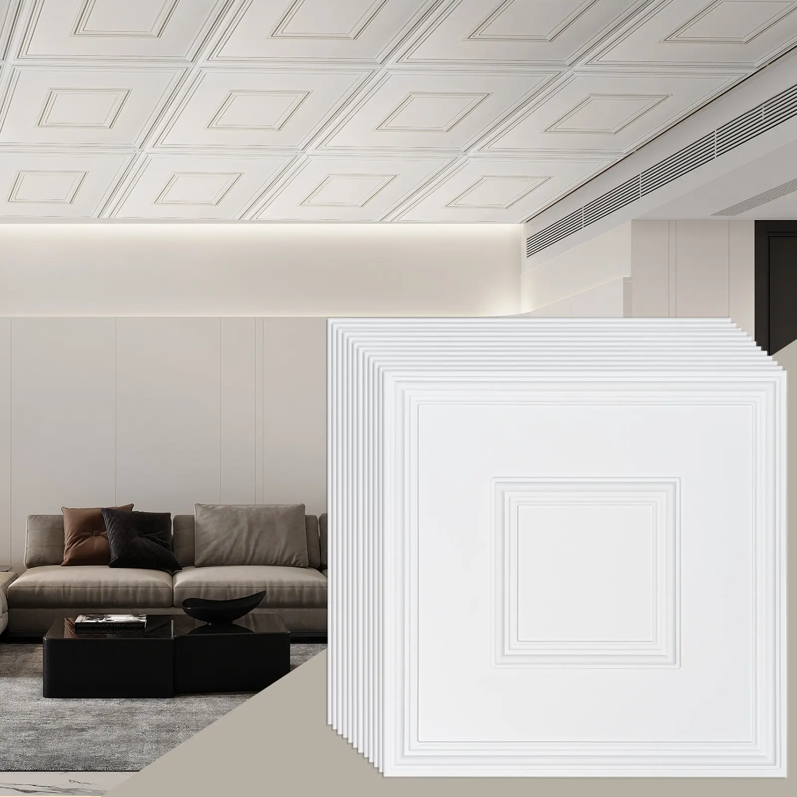 【DealsForYouDays】VEVOR Ceiling Tiles,12-Pack 24 x 24 inDrop Ceiling Tiles Premium PVC SheetEasy Installation/ Cutting Plastic Glue-up Ceiling TileCeiling Covering for Home/Office DecorationWhite Geometric