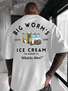 Big Worm's Ice Cream Unisex Cotton T-Shirt, Retro Truck Graphic with 'Whatchu Want?' Quote, Fun LA Streetwear, Buy Now! ivan cornejo merch graphic tees men gifts baggy compression clothes jungkook black shirt sluggy tee