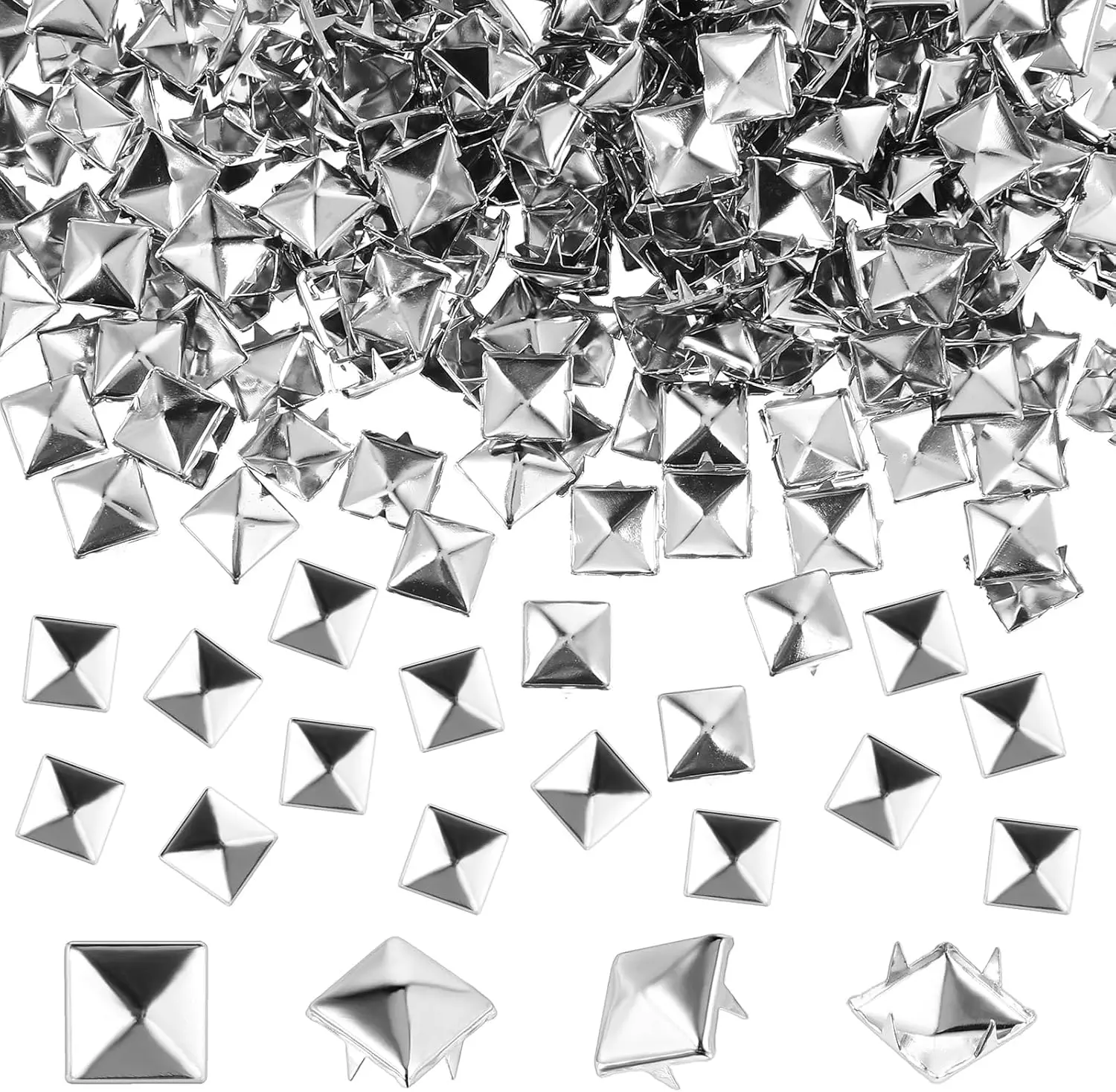 500 Pcs 10mmx10mm Electroplated Silver Edgy Pyramid Iron Studs - Rust-Preventing Unisex Craft Spikes, Funky Unique Purse Accessories, DIY Leathercraft Supplies for Punk Rock Jewelry Making, Spikes For Crafts