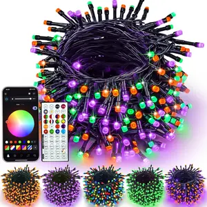 Yiku Smart Color-Changing Halloween Lights, 66 Feet 200 LED RGB Christmas String Lights with Remote Control, App Control, Timer, Music Sync, Multiple Modes, Flashing Lights, Waterproof Indoor Outdoor Decoration