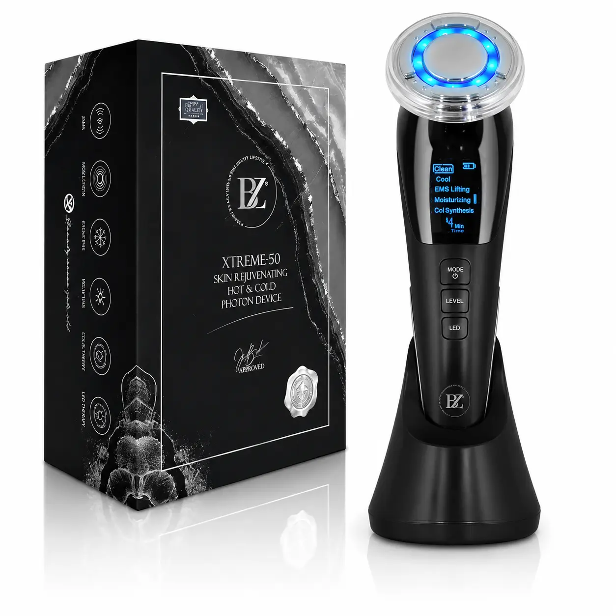 Xtreme 50 Facial Beauty Device - Hot & Cold Photon Skin Rejuvenating Tool with EMS, Cleansing Function for All Skin Types High Frequency Wand