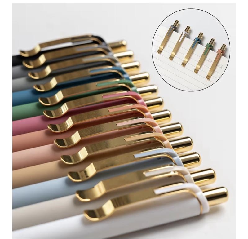 Linbsunne Ballpoint Pens Black Medium Point 1mm Pen with Super Soft Grip Ball Point Pen for Men Women Retractable Pens (gold-12 pcs)