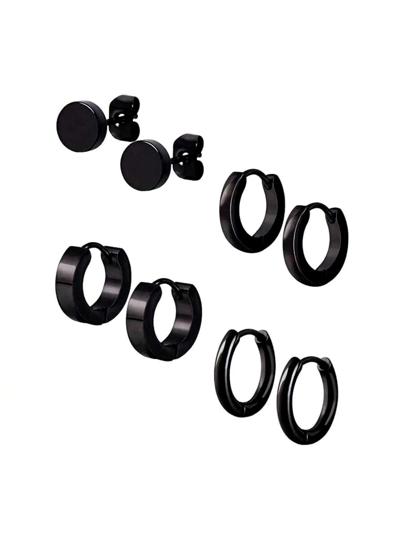 Punk Style Stainless Steel Stud Earrings (4 Pairs), Earring Pack, Plain Color Fashionable Hoop Earrings, Flat Pierced Jewelry, Jewelry for Party, Daily Clothing Decor for Men & Women, Birthday Gift, Earrings Set, Hoop Earring Sets
