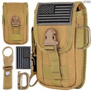 Tactical EDC Phone Holster Waist Pack, Durable MOLLE-Compatible Utility Belt Pouch with American Flag Patch & Water Bottle Clip, Fits 4.7-6.9 Inch Phones for Outdoor & Daily Use