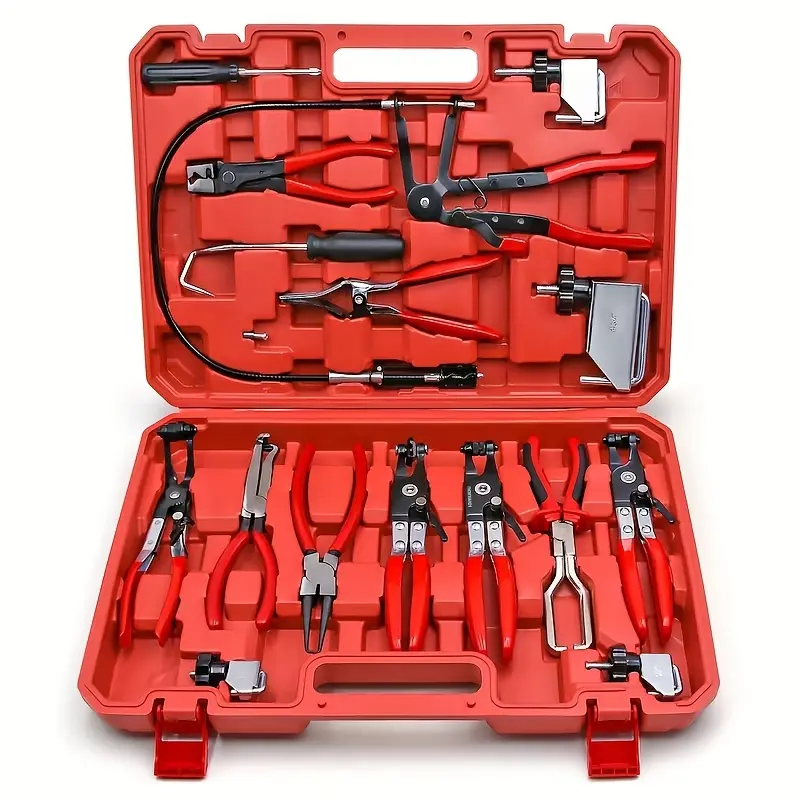 16Pcs Long Reach Hose Clamp Pliers Set | Professional Automotive Fuel Oil Water Pipe Spring Clamp Remover Tools Kit, Auto Repair Hose Disassembly Hand Tools, Ideal for Daily Maintenance & Holiday Gift