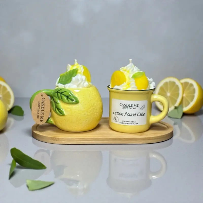 Lemon Pound Cake Espresso Mug Candle, Handmade Soy Candles.