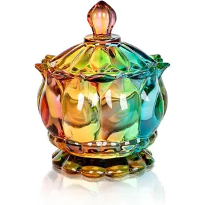 Iridescent Faceted Crystal Glass Candy Jar with Lid| Cute Decorative Storage for Home & Gifts