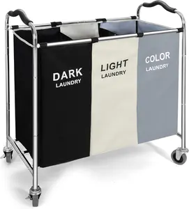 Laundry Hamper with Wheels, 3 Section Large Laundry Basket Cart 240L for Clothes, Towels & Toys Storage, Dorm & Laundry Room Organizer