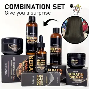 ROZINO (5-Pack)Keratin Hair Care  - Deep Conditioning Shampoo, Conditioner, Hair Mask & Essential Oil for Dry Damaged Hair Repair & Intense Shine Sulfate-Free Keratin Haircare Set growth grow lemme