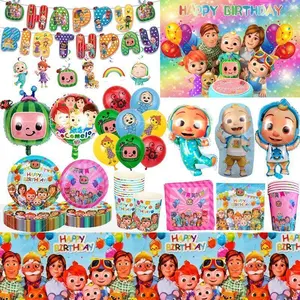 Cocomelon Balloons Cartoon Watermelon Baby Cake Topper Birthday Banner Party Decoration Background Stickers Disposable Tableware