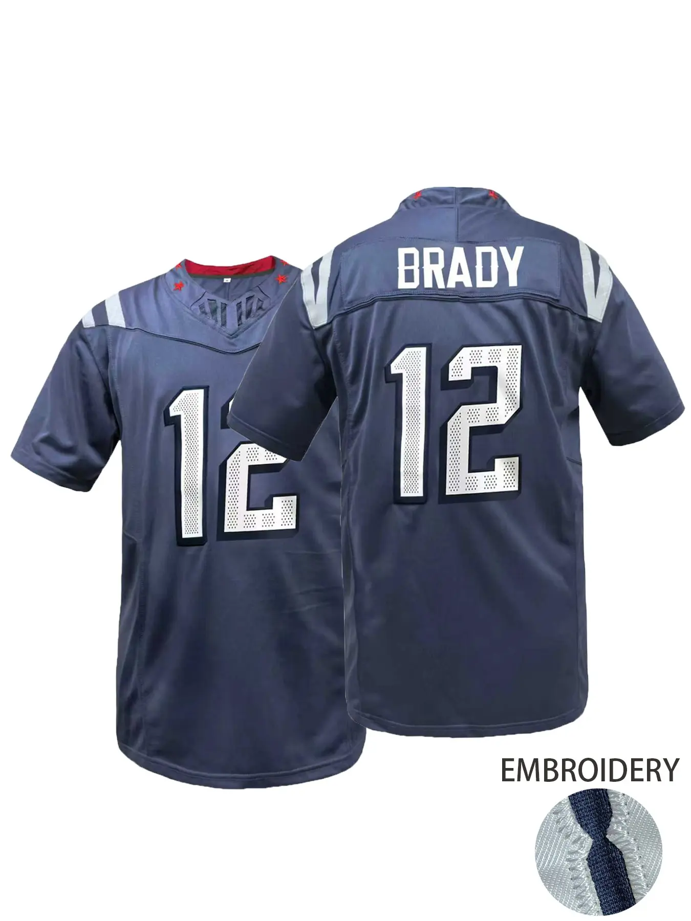 MAYE 10" Stitched Embroidery Sportswear Clothing Men's American Football Sports Style Jersey, V Neck Pullover Breathable Sweat-Wicking Short Sleeve Athletic Tops, Perfect for Outdoor Sports, Training, Unisex, All Seasons, Football Shirts
