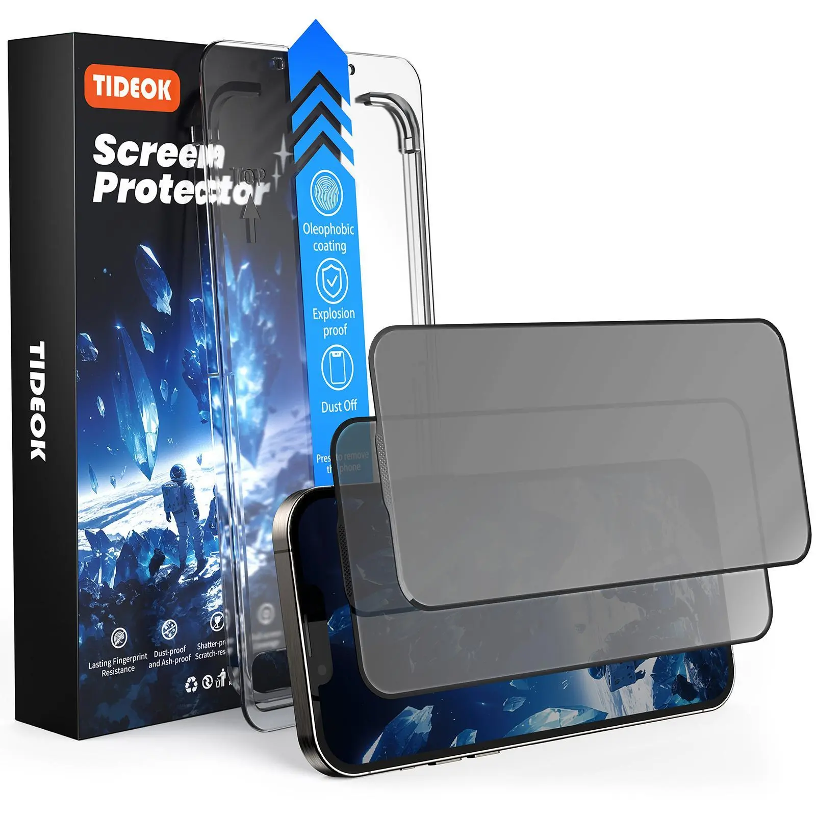 TIDEOK 2 Pack Auto Install Screen Protector for iPhone 15/16-Military Grade Shatterproof, 9H Anti Spy Glass, Full Edge Coverage, Dust Free, Bubble Free, Precise Fit,with Installation Frame