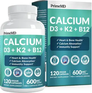 4 in 1 Calcium Citrate Supplement with Vitamin D3 K2 5000 IU Calcium 600mg Everyday Vitality Supplement for Bone Health Teeth Muscle and Immune Support Vegan Friendly Gluten Free Non GMO Capsules 120 Count