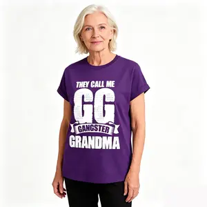 Oversize Graphic T-Shirt, Casual Round Neck Short Sleeve Cotton Top for Men & Women with Funny "Papa Gangster Grandma" Print