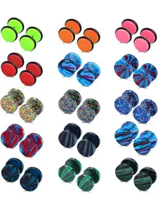 15 Pairs Colorful Vibrant Faux Plug Earrings for Men Women Stainless Steel Acrylic Bolt Smooth Back Round Stud Earrings Pack Fake Tunnel Gauge Earrings Punk Gothic Style Faux Gauge Earring Set Rich Vivid Color Combinations