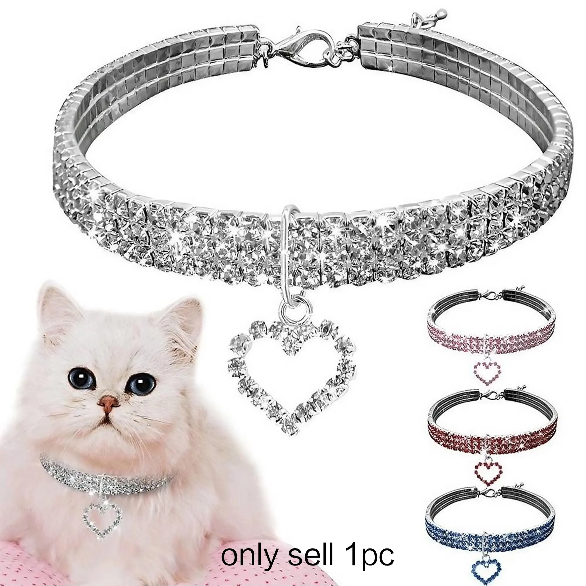 Rhinestone Decor Pet Collar, 1 Count Adjustable Pet Collar with Heart Shaped Pendant, Pet Accessories for Small Medium Large Dogs & Cats, Kittens
