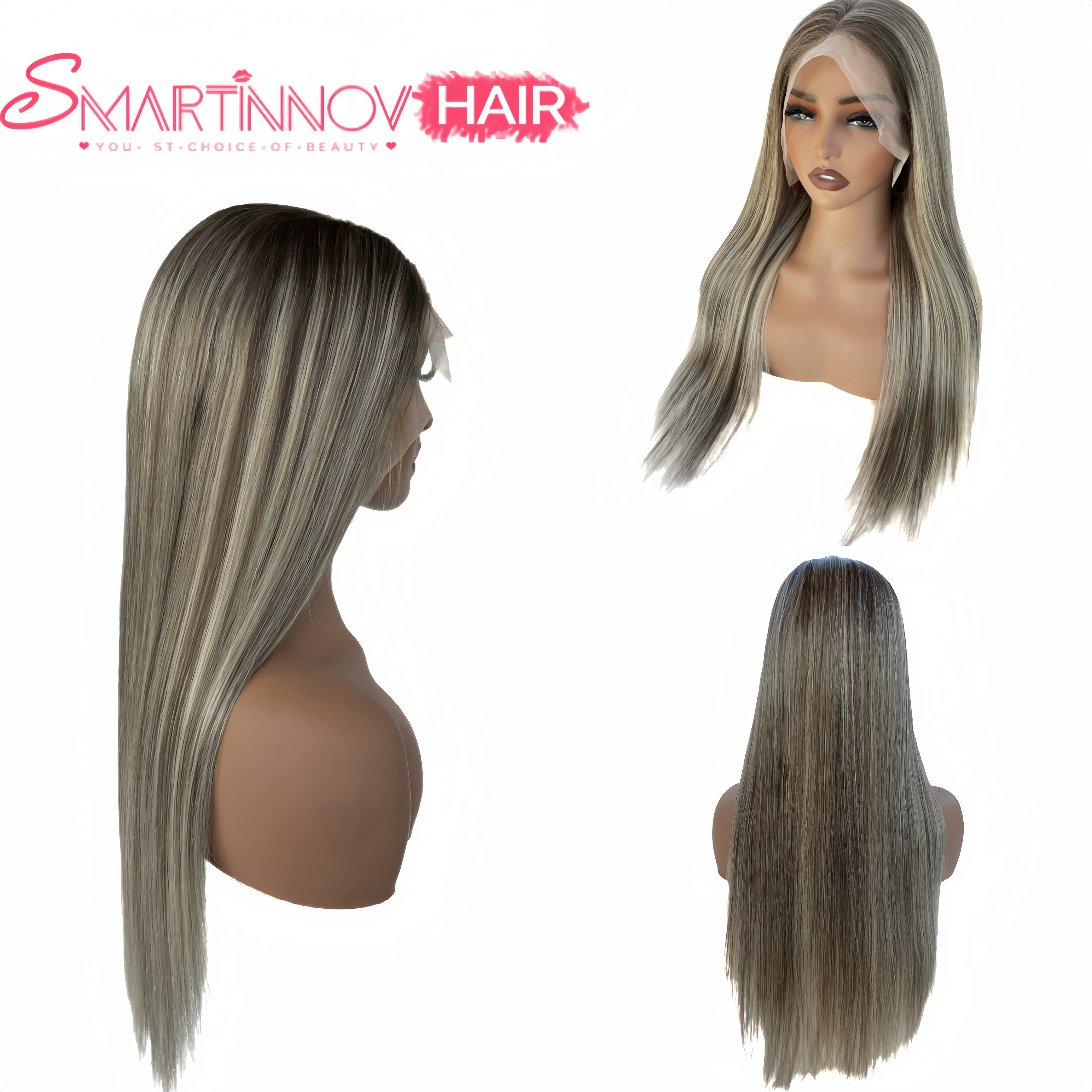 Human Hair Balayage Ash Brown 32 Inch Lace Front Wigs 13x6 HD |Pre Plucked | 150% Density Highlights | Silky Hair – Perfect For Outdoor Party
