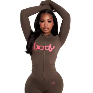 2025 Autumn New Versatile Letter Print Hooded Long Sleeve Cardigan Top and Long Pants Set Can be used with raincoat(gift)