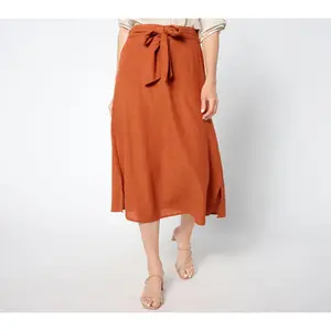Denim & Co. Regular Linen Blend Midi Skirt with Belt