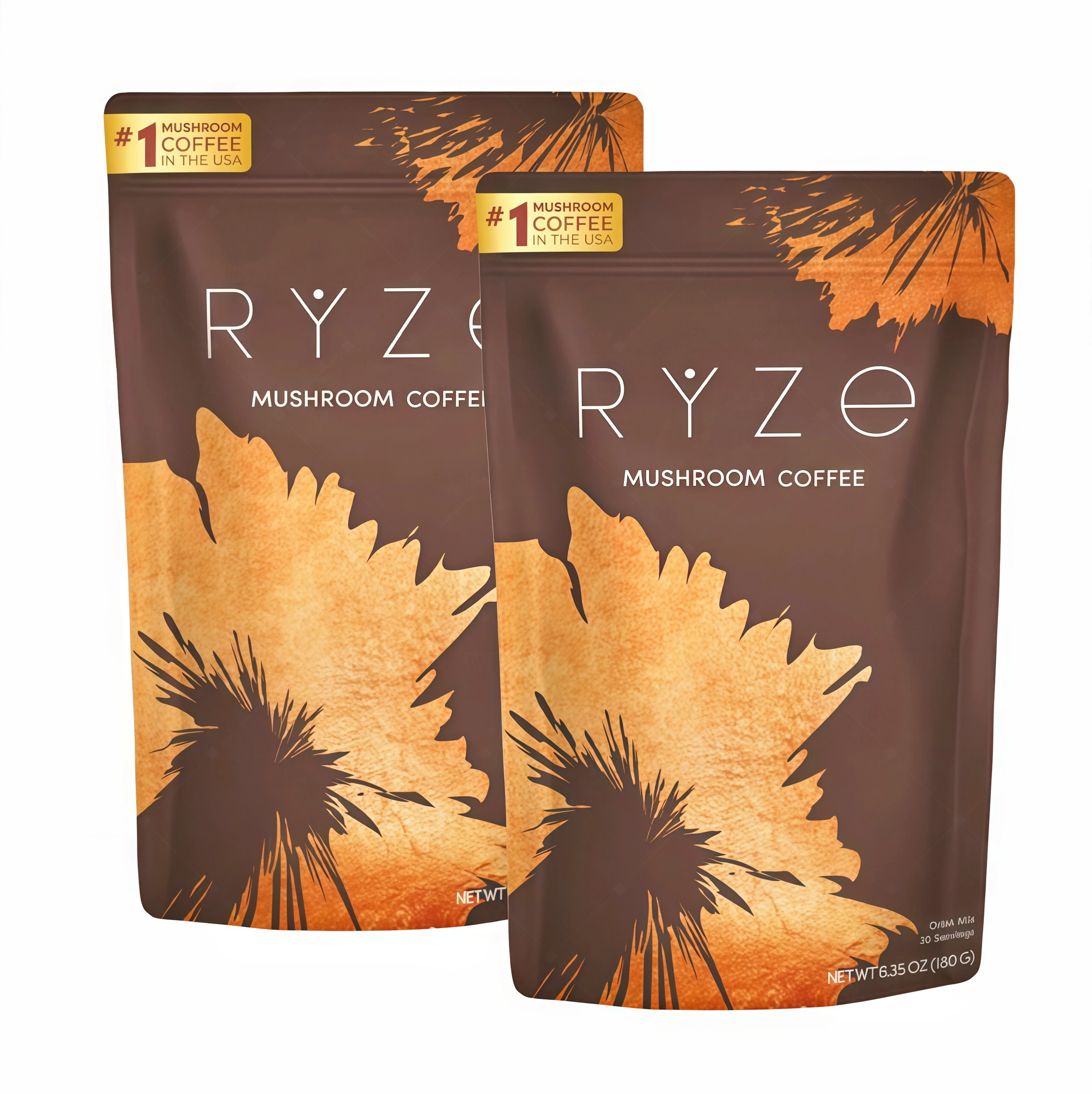 2 Pack RYZE Mushroom Coffee USDA Organic with 6 Adaptogenic Mushrooms and MCT Oil EC USA Grown Instant Coffee for Better Energy, Focus, Digestion, Immunity with Turkey Tail, Shitake, Lion's Mane, 30 Servings Vitamin